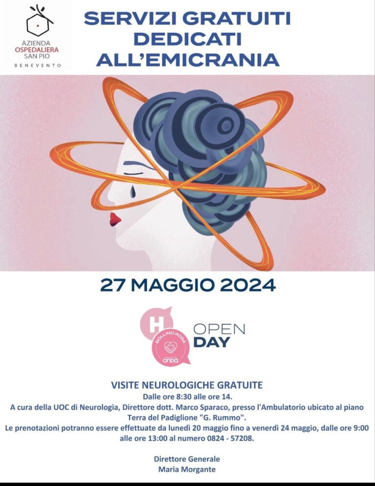 Il San Pio di Benevento aderisce all’Open Day Emicrania