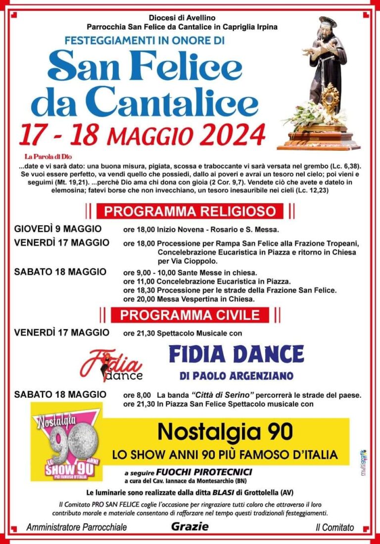 Capriglia è pronta a omaggiare San Felice: il programma civile e religioso