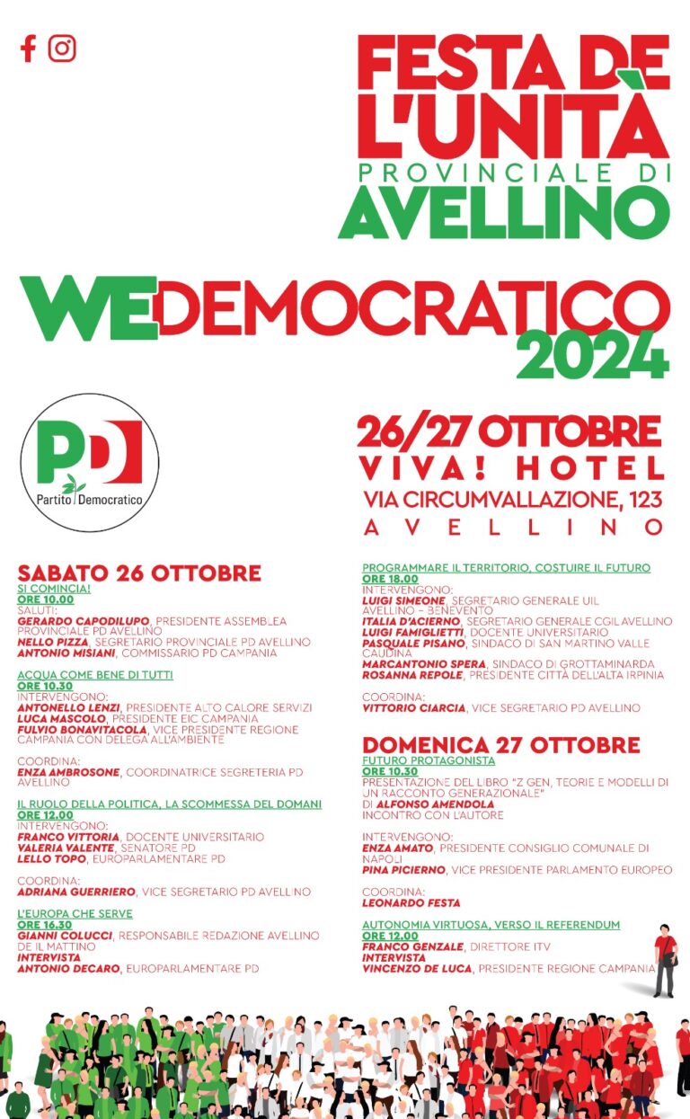 26 e 27 ottobre ad Avellino la Festa Provinciale de L’Unità