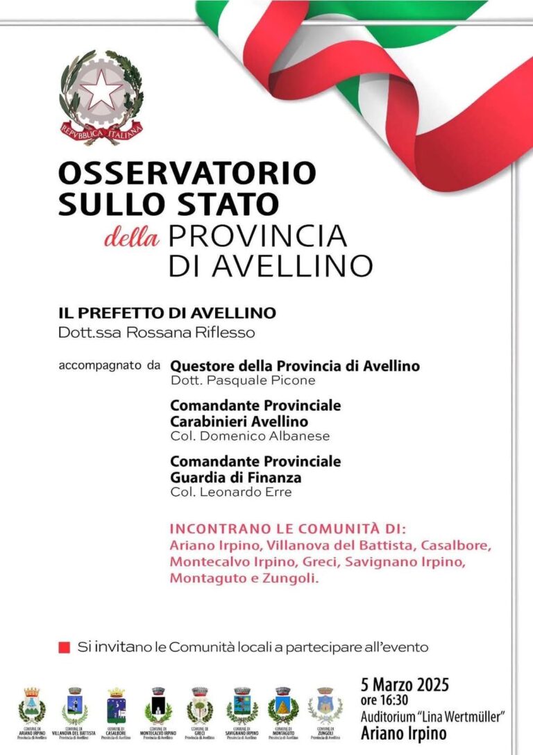 4° Tappa dell’Osservatorio sullo stato della provincia ad Ariano Irpino