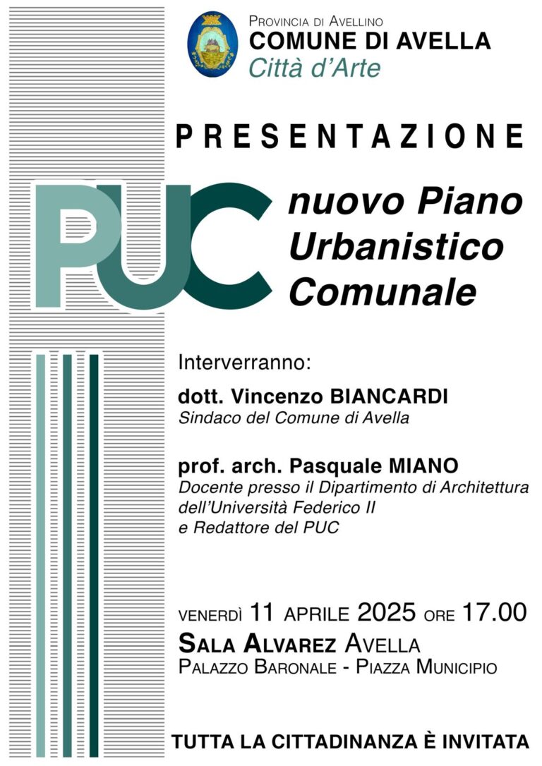 Avella, Presentazione nuovo Piano Urbanistico Comunale (PUC)