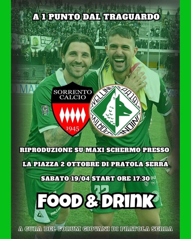 Sorrento–Avellino sul maxischermo: Sabato a Pratola Serra