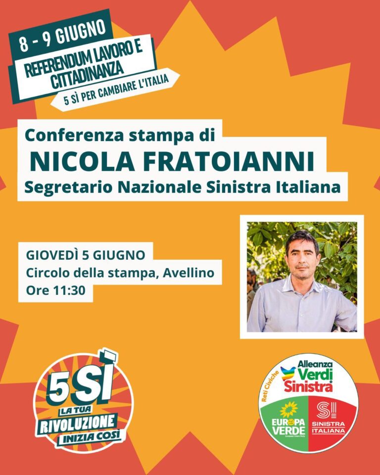 Nicola Fratoianni ad Avellino: conferenza stampa il 5 giugno