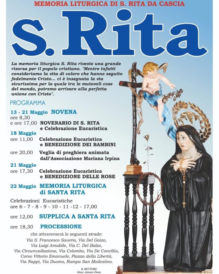 Avellino si prepara a celebrare Santa Rita, la santa dei casi impossibili