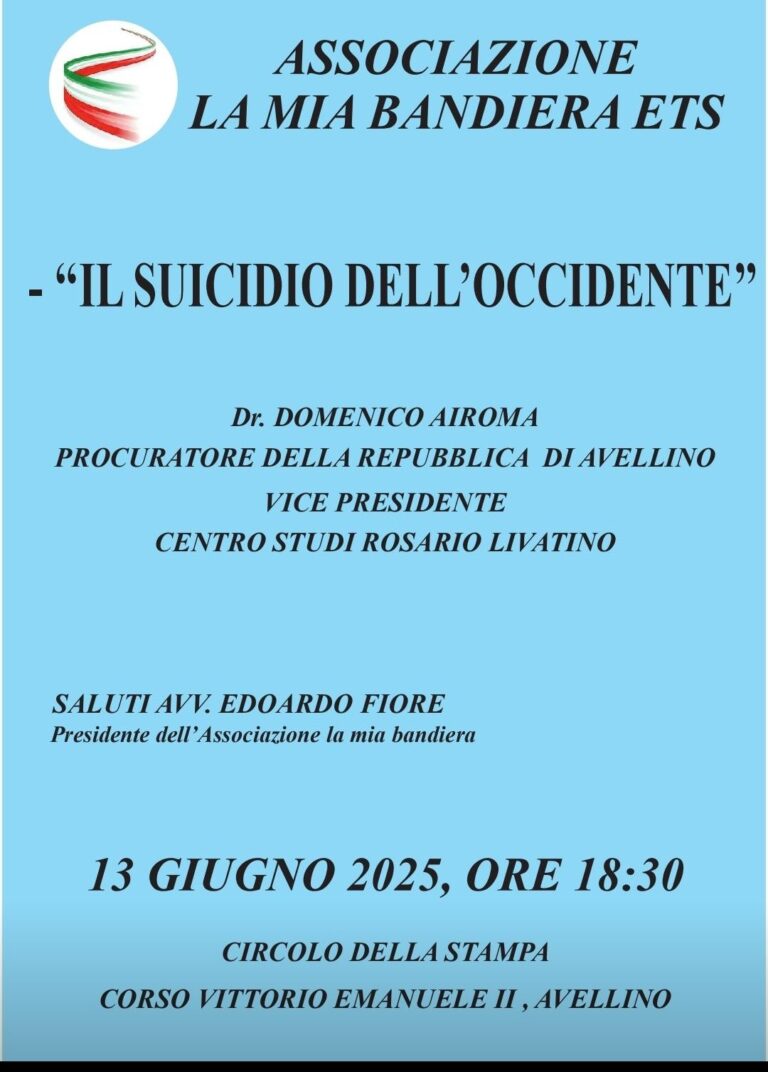 Associazione “La mia bandiera ETS”, convegno dal titolo “Il suicidio dell’Occidente”