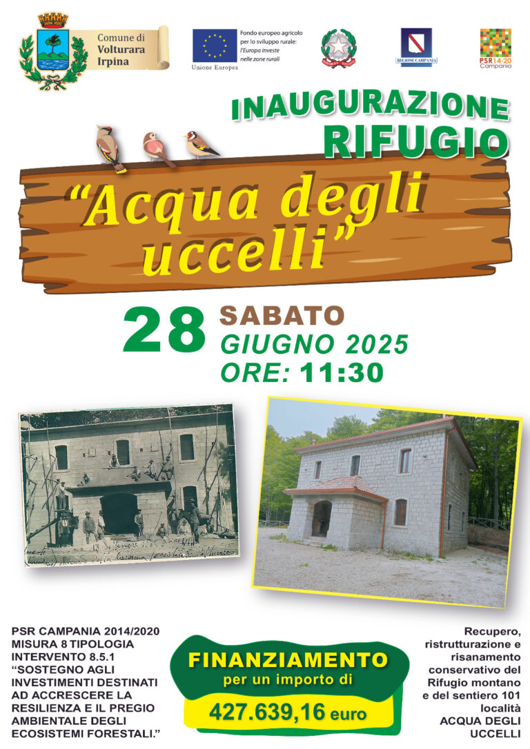 Volturara Irpina: sabato l’inaugurazione del Rifugio “Acqua degli Uccelli”