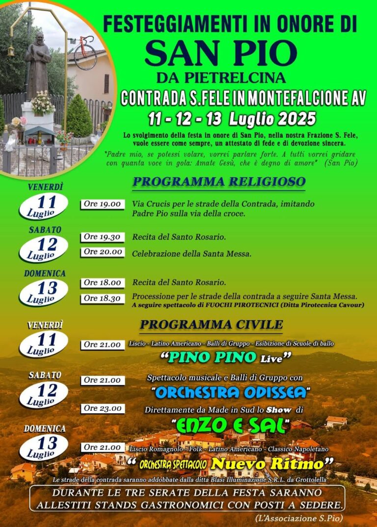 Montefalcione in festa: tre giorni di fede e musica in onore di San Pio da Pietrelcina