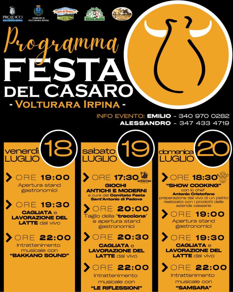 Volturara Irpina celebra la Festa del Casaro: dal 18 al 20 luglio