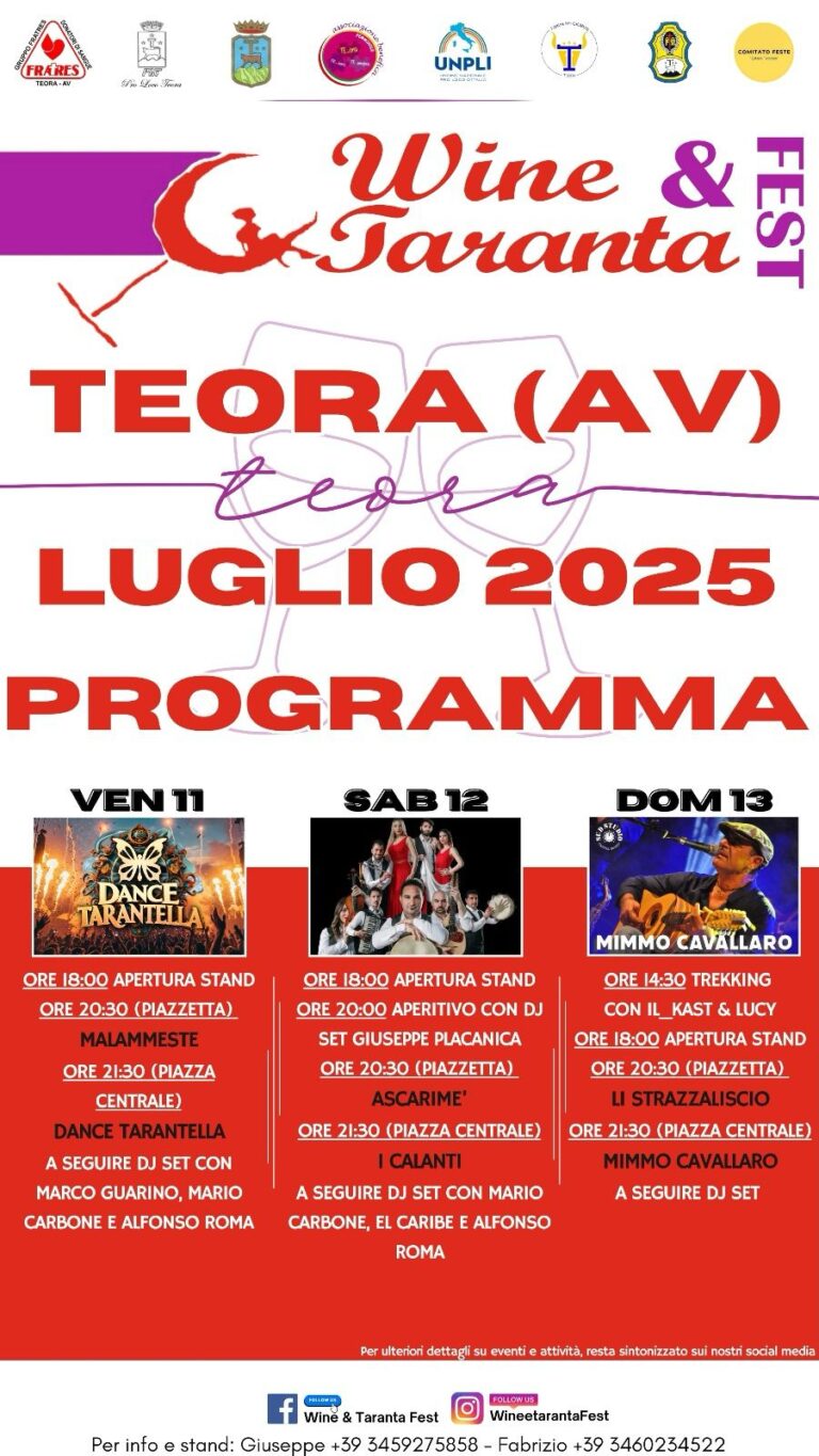 A Teora torna Wine & Taranta Fest: musica, vino e tradizione