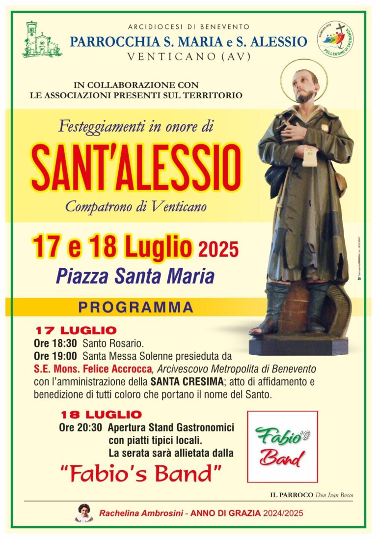 Venticano si prepara a festeggiare Sant’Alessio, compatrono della comunità
