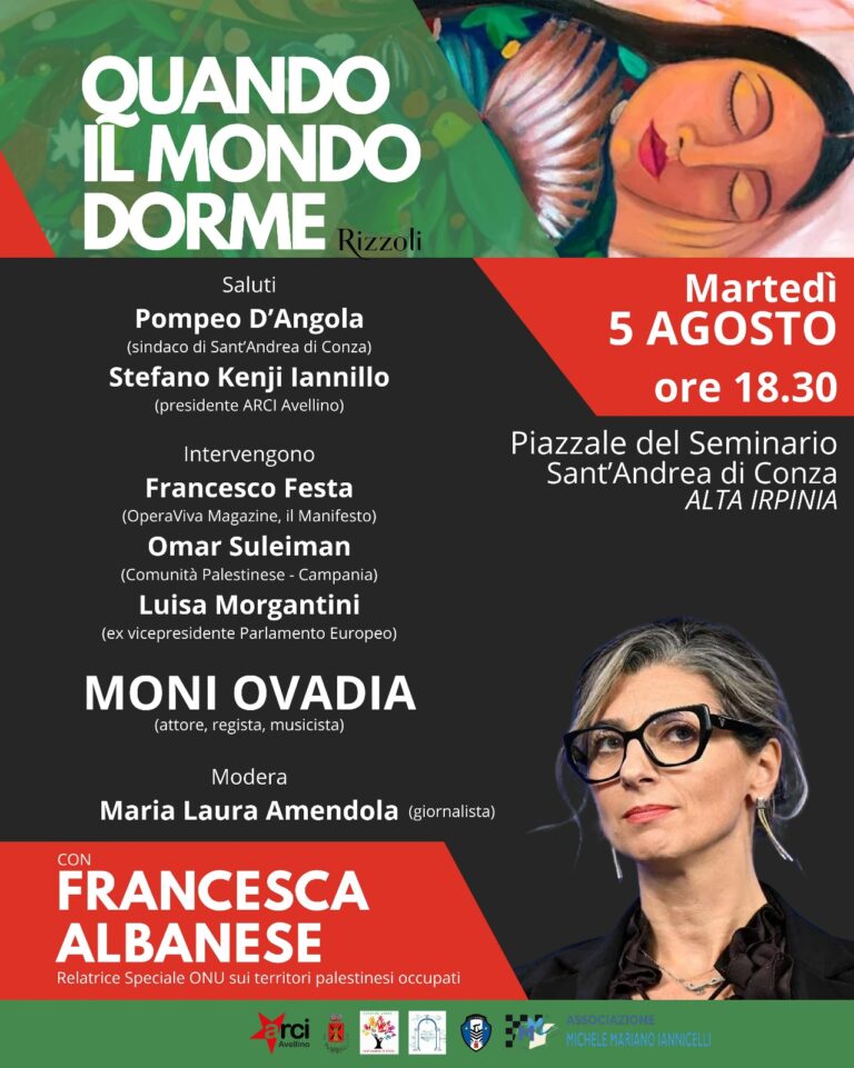 Alta Irpinia-Palestina: a Sant’Andrea di Conza l’ultima tappa del tour di Francesca Albanese