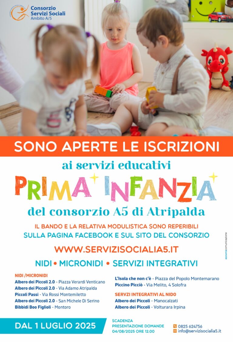 Aperte le iscrizioni ai servizi per l’infanzia del Consorzio dei Servizi Sociali A5: c’è tempo fino al 4 agosto