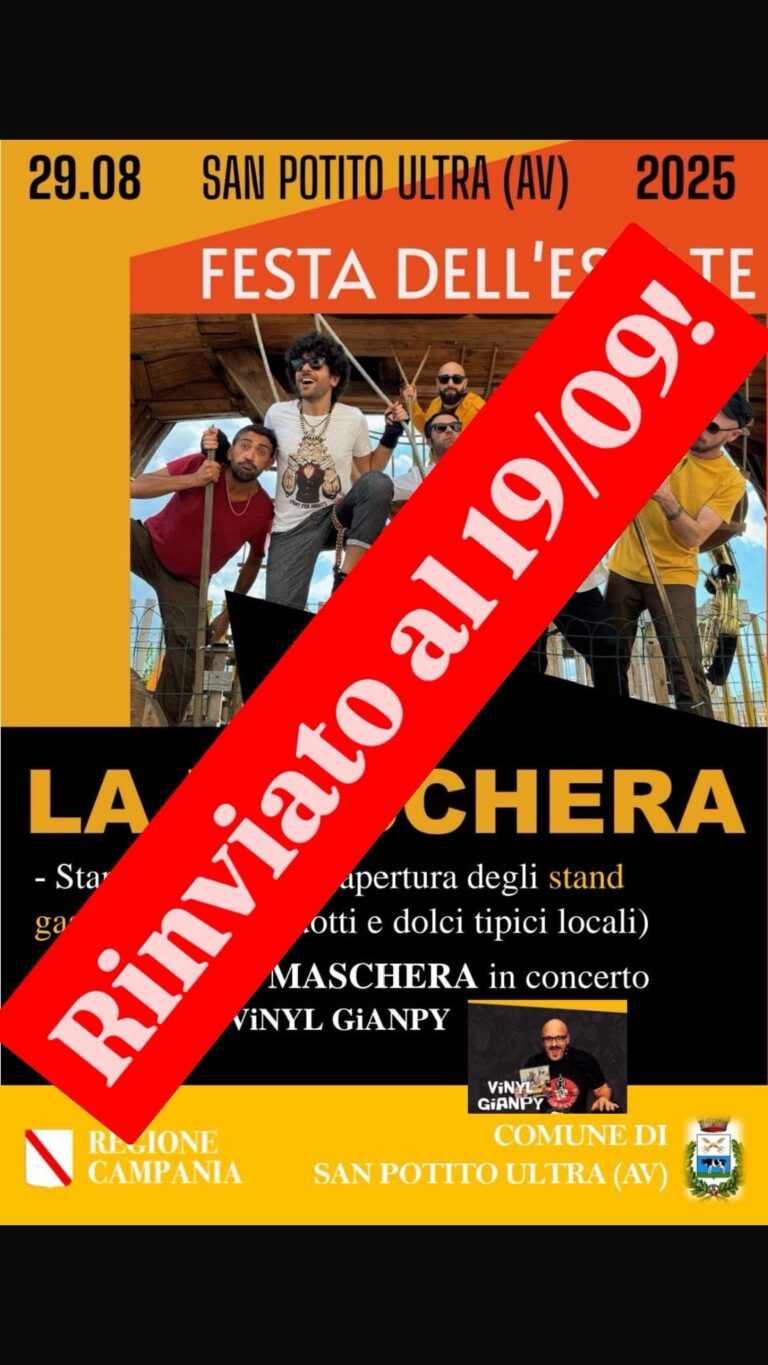 San Potito Ultra: il concerto de “La Maschera” rinviato al 19 settembre