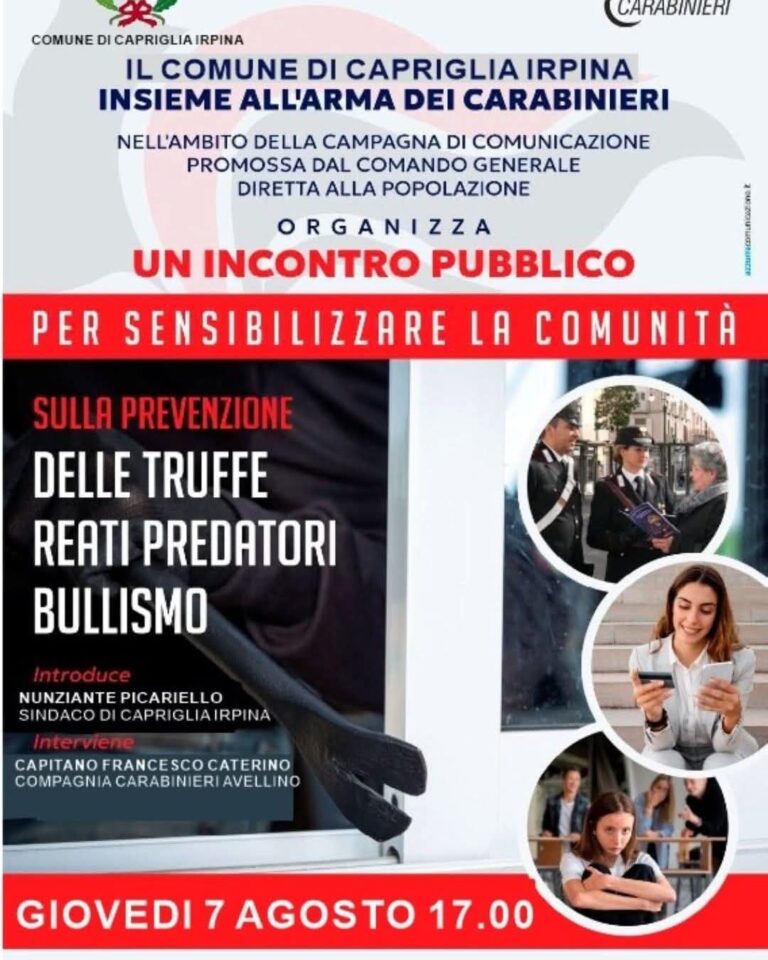Capriglia Irpina, Comune e Carabinieri insieme per la sicurezza dei cittadini