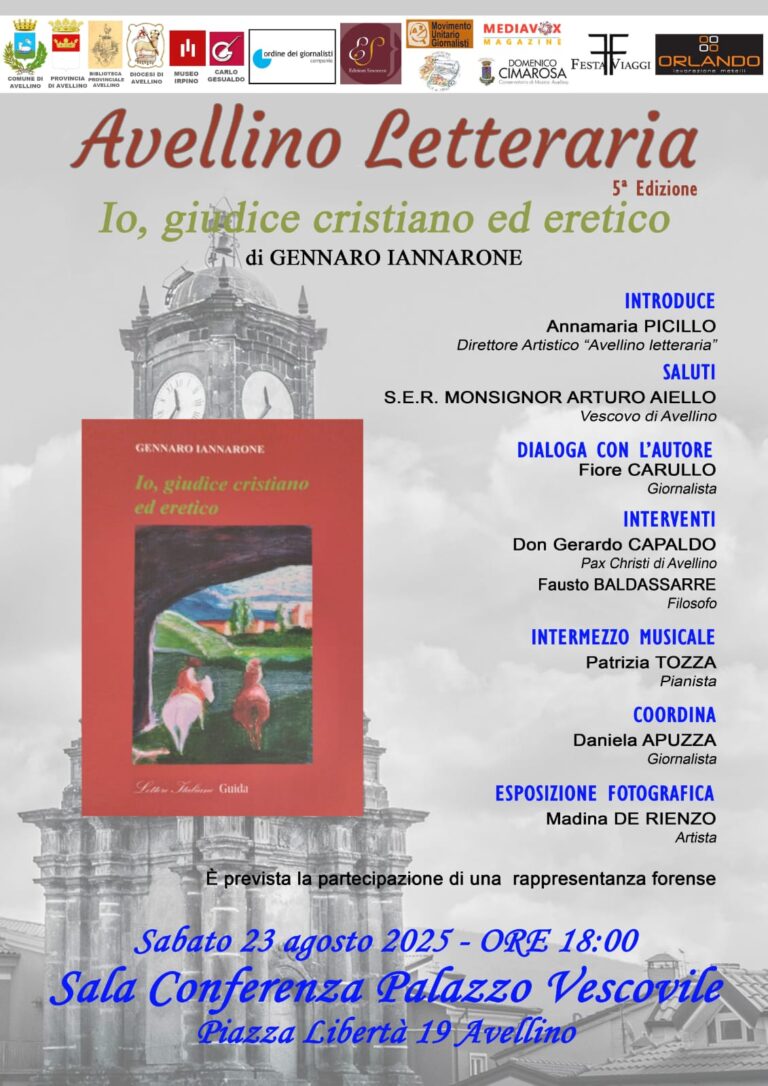 Al Palazzo Vescovile, Avellino letteraria  presenta: “Io giudice cristiano ed eretico” di Iannarone