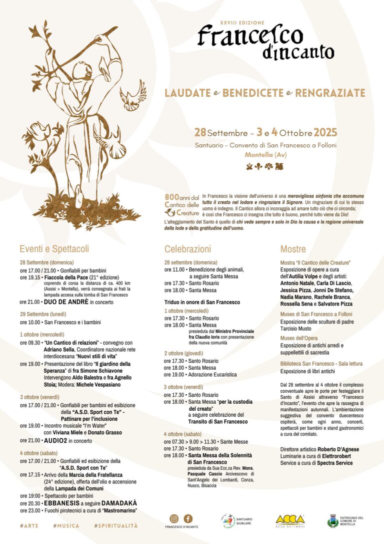 “Francesco d’Incanto 2025”: Montella celebra San Francesco tra arte, musica e spiritualità
