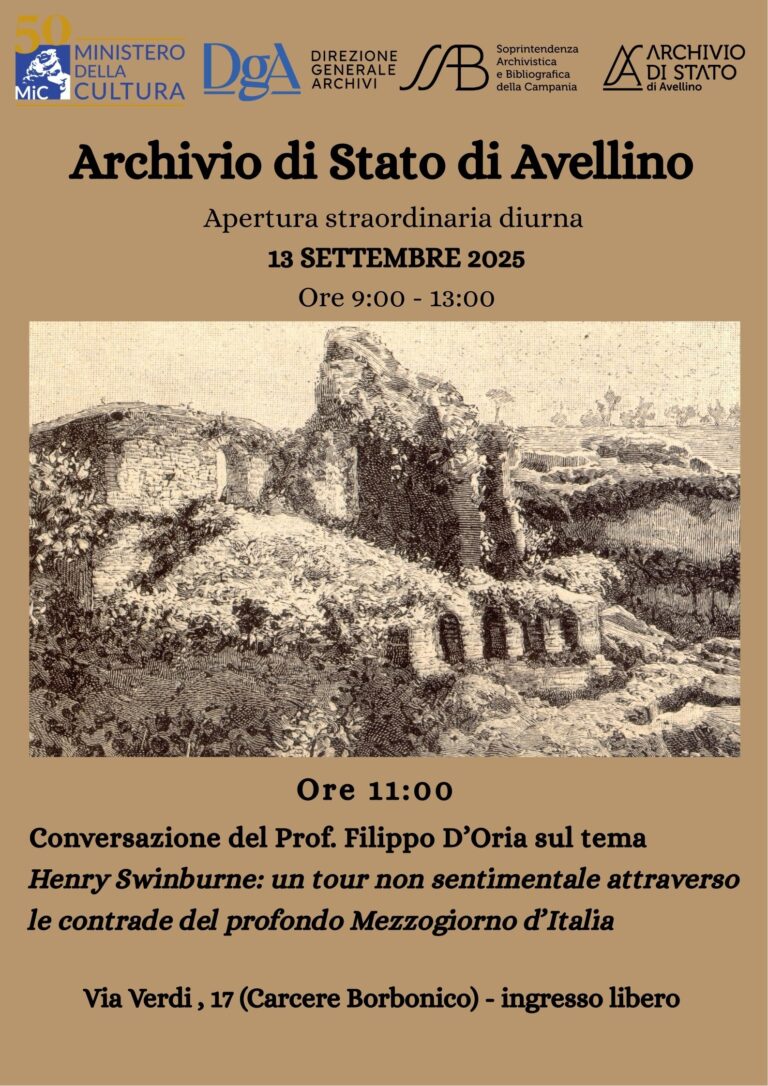 Archivio di Stato di Avellino: apertura straordinaria di sabato 13 settembre