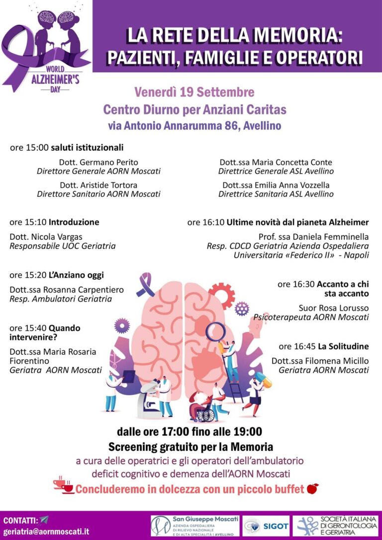 Alzheimer Day, visite gratuite e momenti informativi al Centro Diurno per Anziani di Avellino