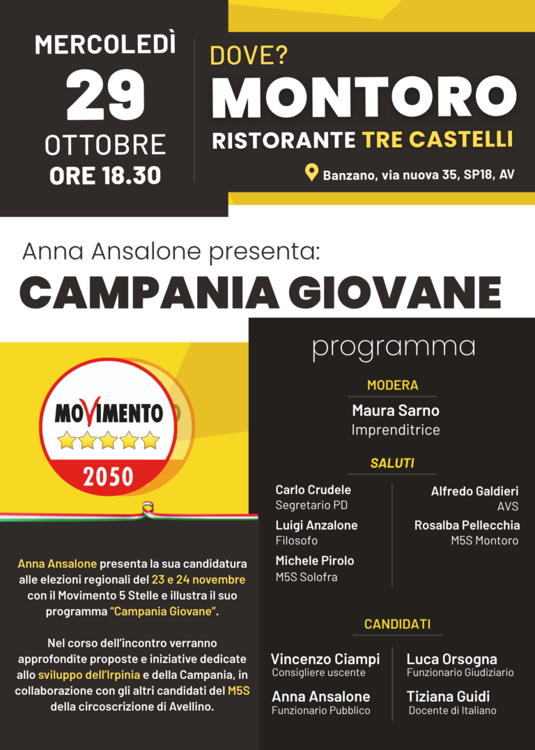 Montoro, Anna Ansalone (M5S) presenta “Campania Giovane”