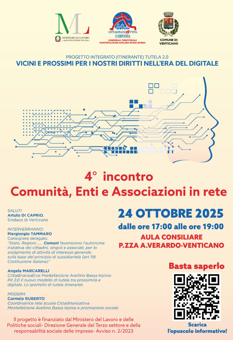 A Venticano il 4° incontro del progetto “Tutela 2.0”: comunità in rete per i diritti digitali