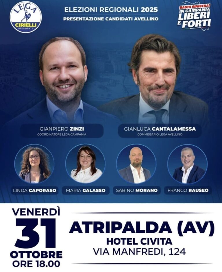 Regionali, la Lega presenta i quattro candidati irpini: oggi l’incontro all’Hotel Civita di Atripalda