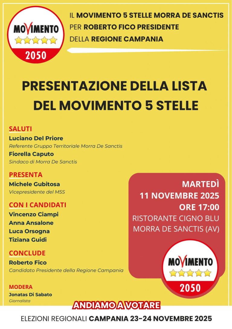 Regionali, Roberto Fico a Morra De Sanctis per la presentazione della lista M5S