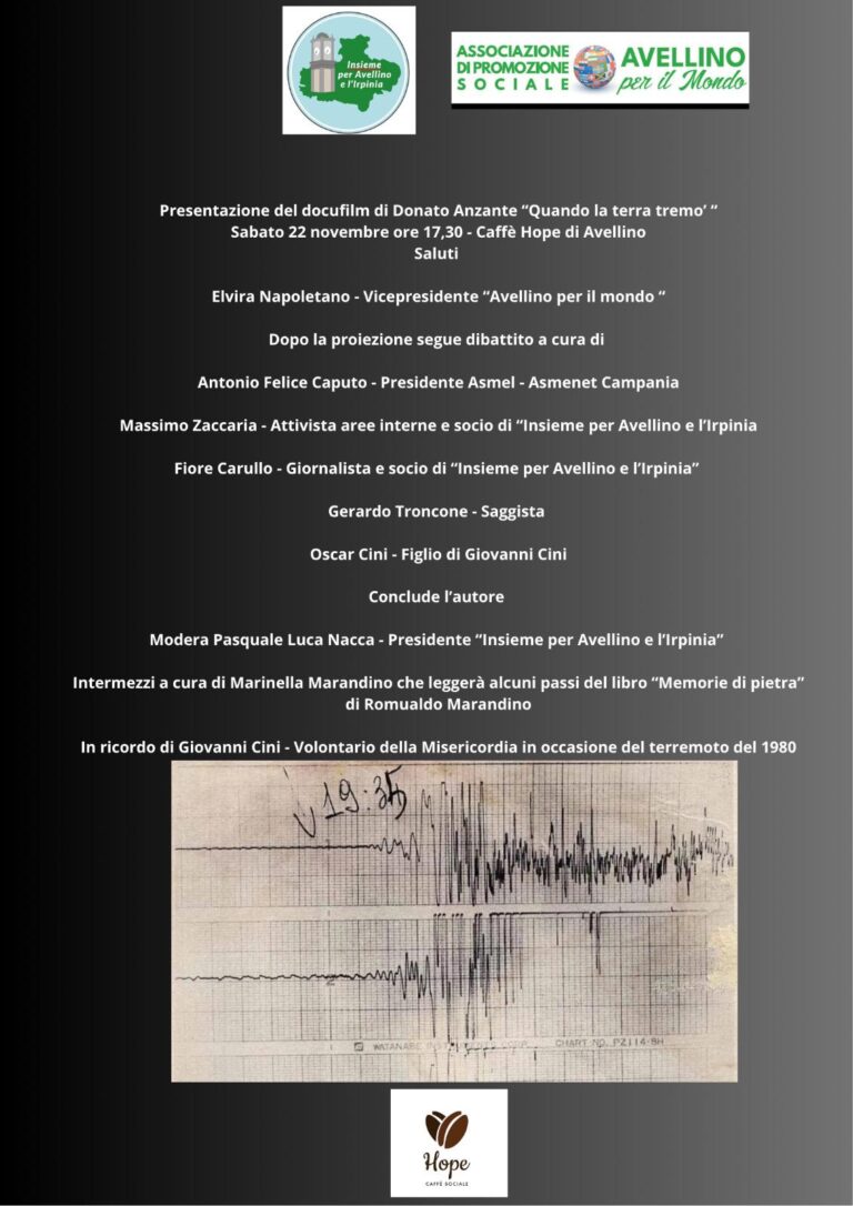 “Quando la terra tremò”: ad Avellino la presentazione del docufilm di Donato Anzante