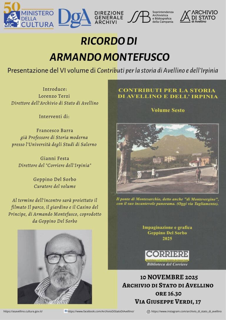 L’Archivio di Stato di Avellino ricorda Armando Montefusco