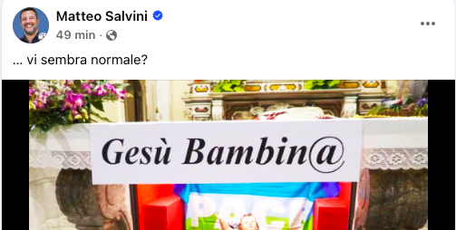 “Vi sembra normale?”: Salvini attacca il presepe di don Vitaliano