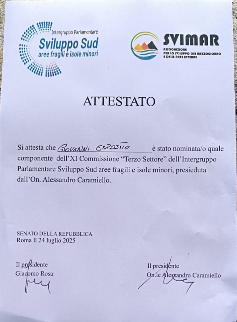 Giovanni Esposito, l’attivista per i diritti dei disabili entra nell’XI Commissione “Terzo Settore” dell’Intergruppo Sviluppo Sud