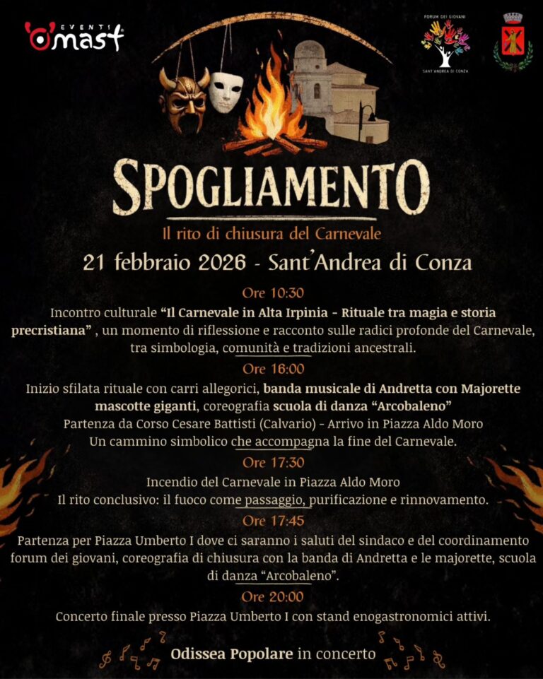 Sant’Andrea di Conza, “Spogliamento”: il fuoco che chiude il Carnevale in Alta Irpinia