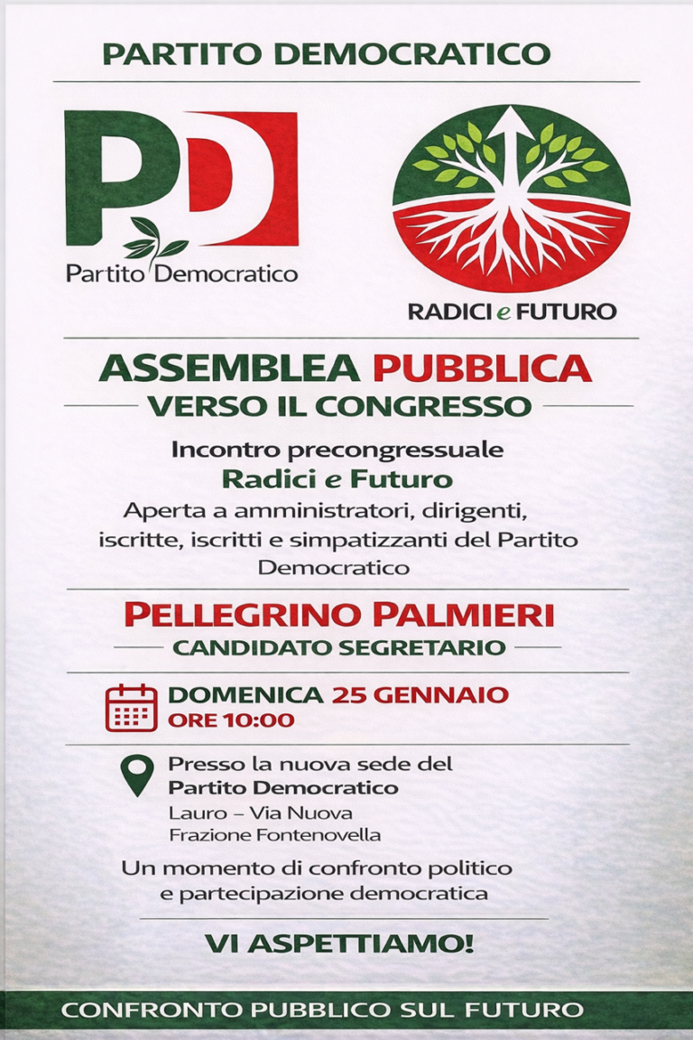 Radici e Futuro: domani a Lauro l’incontro precongressuale verso il Congresso del Partito Democratico.