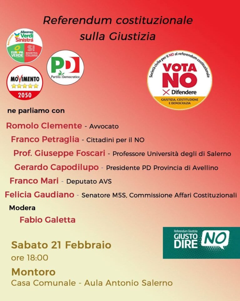 Referendum, sabato il Comitato per il No a Montoro con i parlamentari Mari e Gaudiano