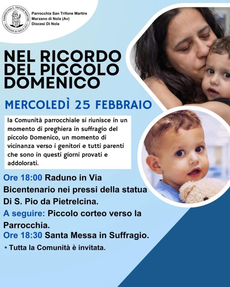 Una messa per Domenico, mercoledì Marzano si stringe alla famiglia del piccolo