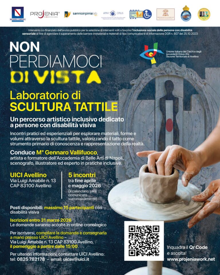 “Non perdiamoci di vista”: ad Avellino un laboratorio di scultura tattile dedicato a persone con disabilità visiva