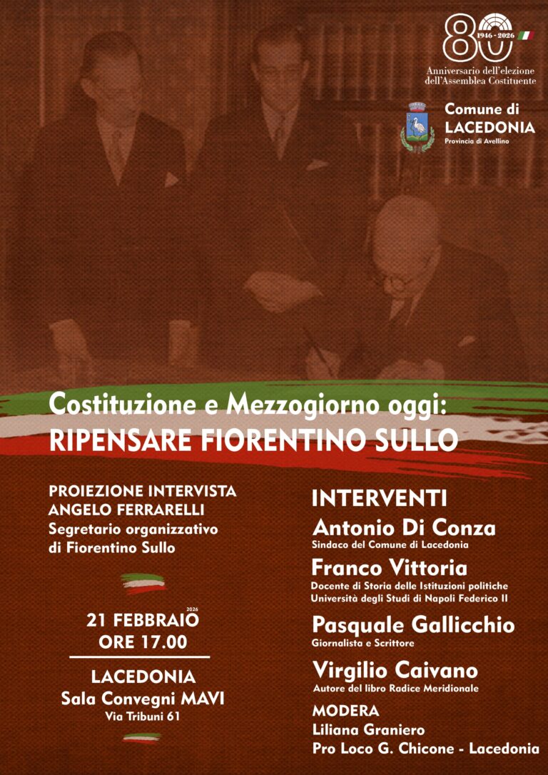 La Costituzione della Repubblica Italiana, il Mezzogiorno e Fiorentino Sullo: appuntamento a Lacedonia