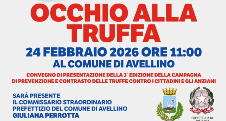 Avellino, al via la terza edizione di “Occhio alla Truffa”: appuntamento il 24 febbraio al Comune