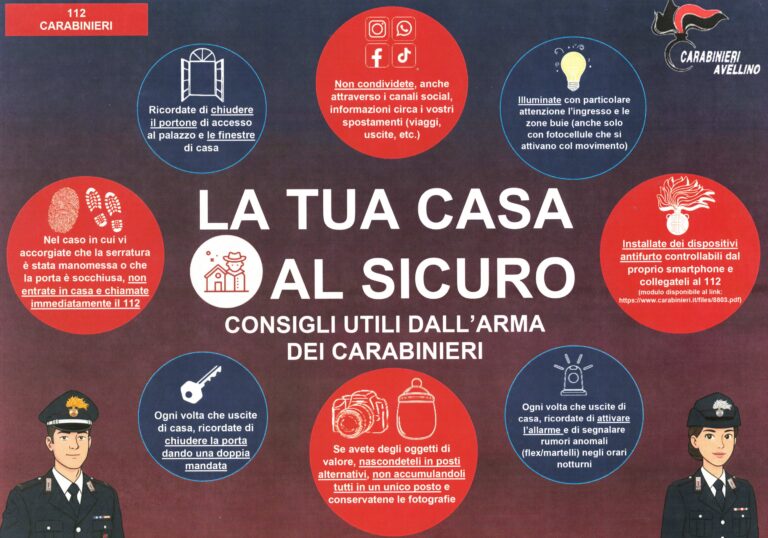 Furti e rapine, i consigli dei Carabinieri  per un coinvolgimento attivo dei cittadini