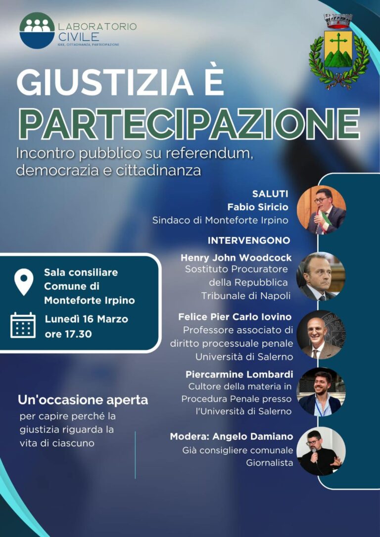 Monteforte Irpino, Woodcock e Iovino all’incontro “Giustizia è partecipazione”