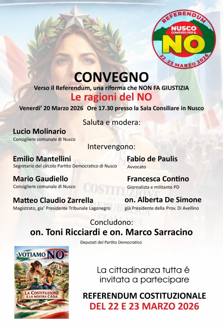 Nusco, convegno verso il referendum costituzionale: “Le ragioni del NO”