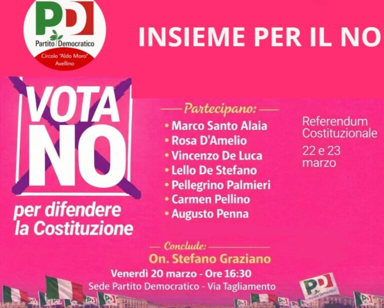 “Insieme per il No”, ad Avellino il dibattito del Partito Democratico sul referendum costituzionale