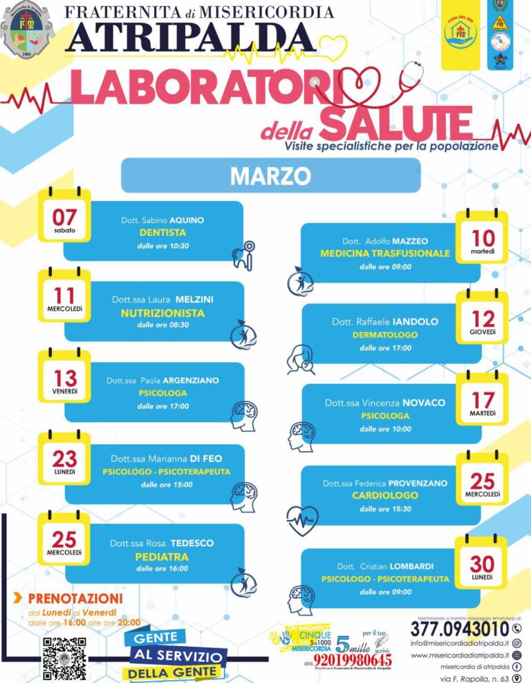 Marzo di prevenzione ad Atripalda: i “Laboratori della Salute” della Misericordia 