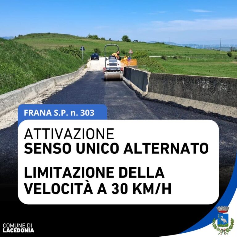Lacedonia, senso unico alternato sulla S.P. 303 dopo la frana
