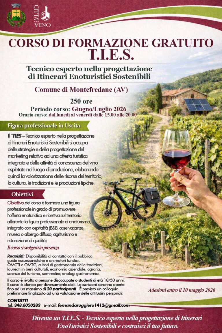 Montefredane, al via il corso per esperti in enoturismo sostenibile