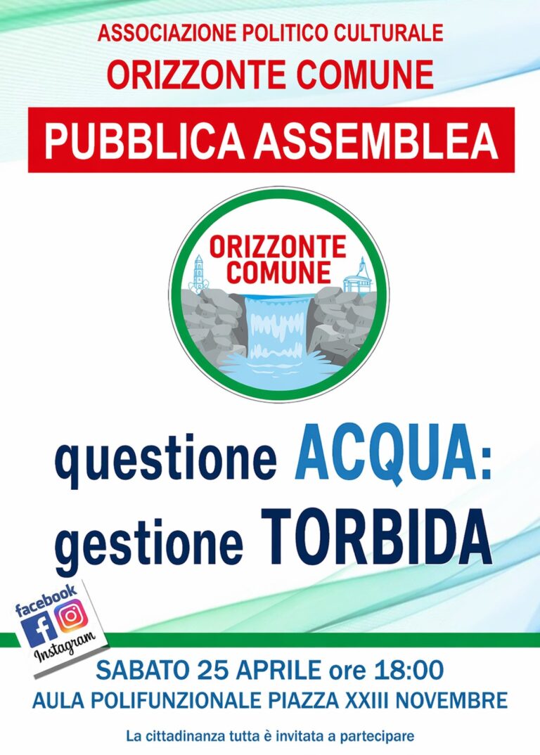 Caposele, pubblica assemblea sulla “questione acqua” promossa da Orizzonte Comune