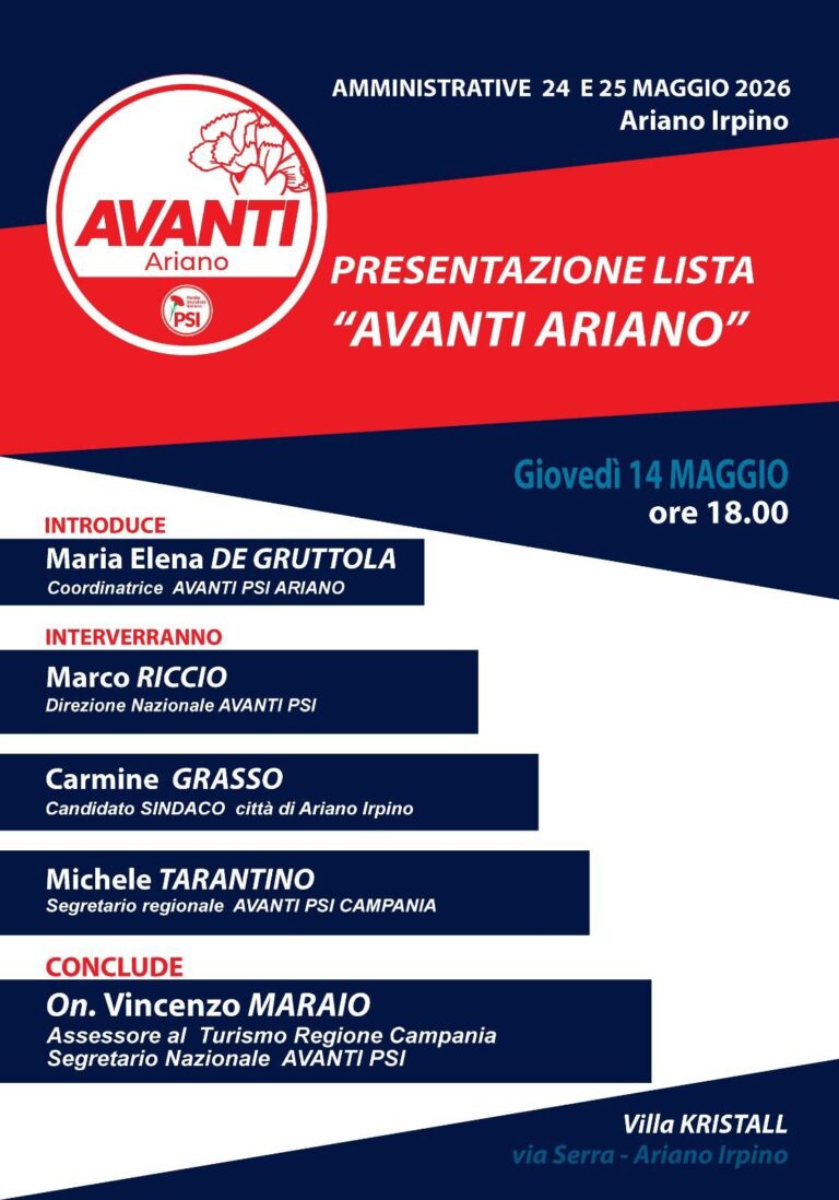Avanti Ariano PSI presenta la lista con l’Assessore regionale Enzo Maraio