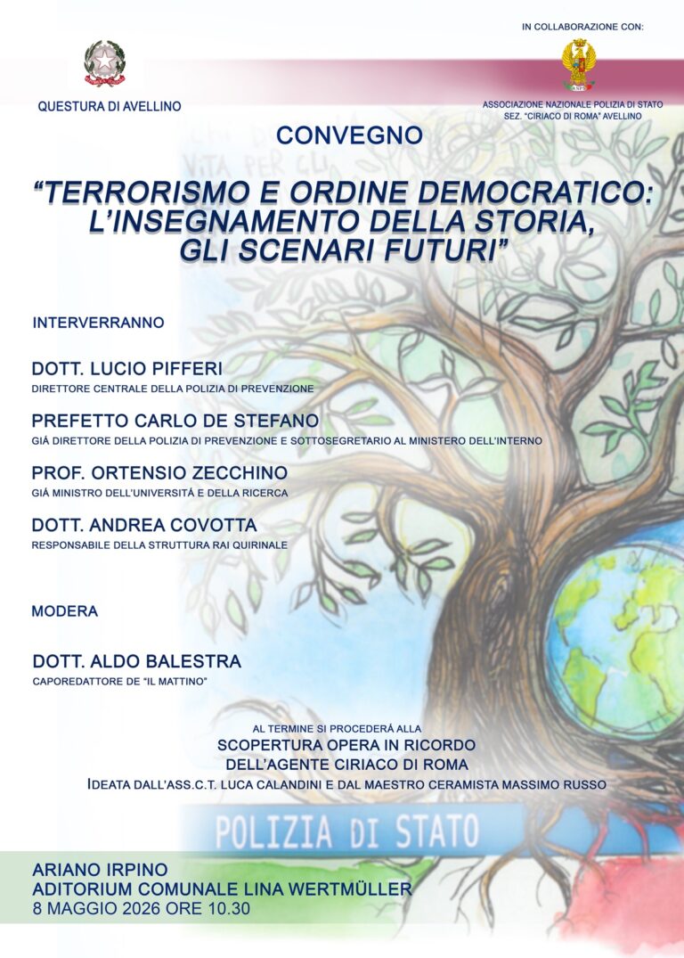 Polizia di Stato, ad Ariano Irpino il convegno “Terrorismo e ordine democratico: l’insegnamento della storia, gli scenari futuri”