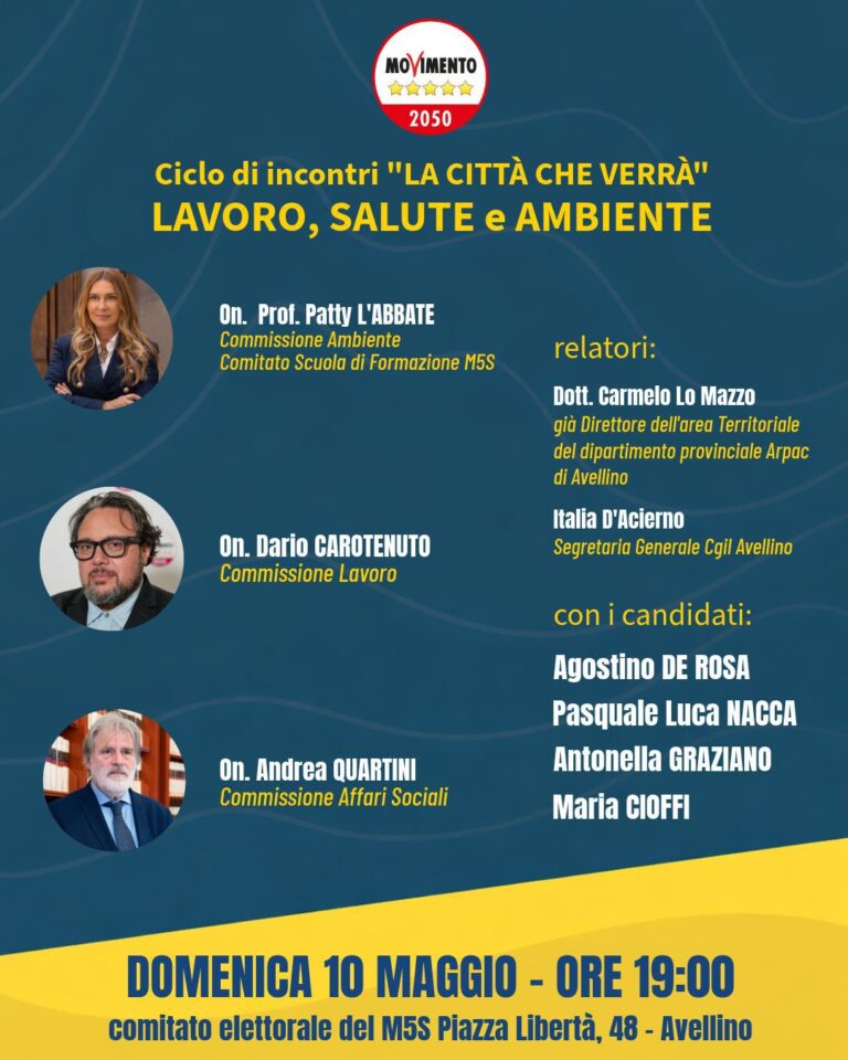“La città che verrà”: nuovo appuntamento del M5s su lavoro, salute e ambiente