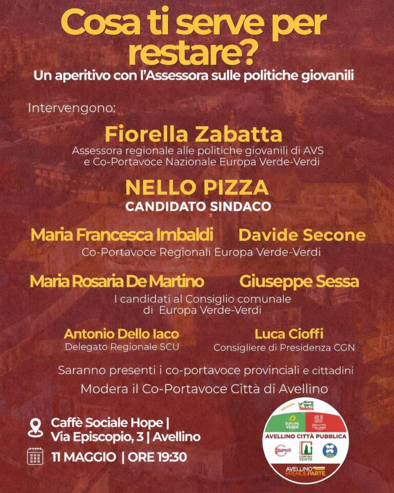 “Cosa ti serve per restare?”, domani l’aperitivo con l’assessora regionale Zabatta e Nello Pizza