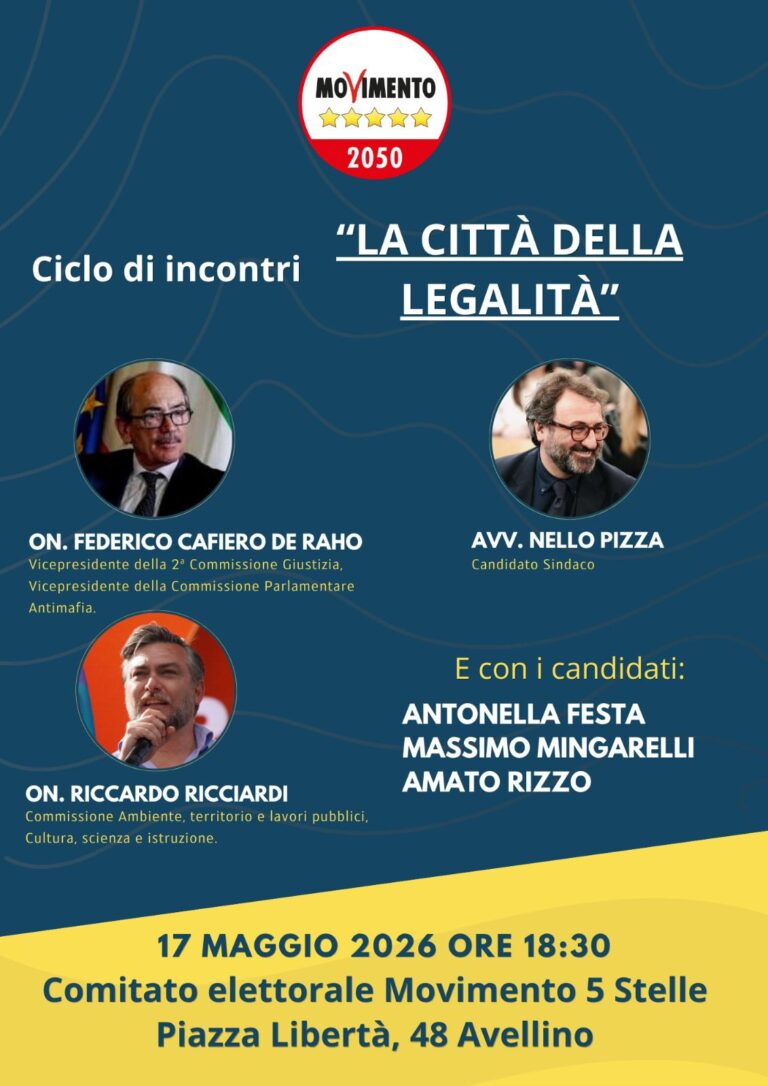M5s, “La città della legalità”: domani ospiti ad Avellino Cafiero De Raho e Ricciardi
